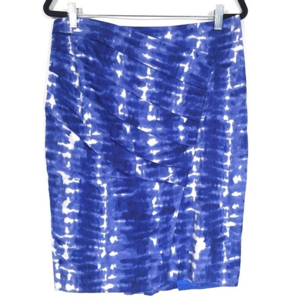 Anthropologie Eva Franco Araca Pencil Skirt Size 10 Tie Dye Cobalt Blue Abstract